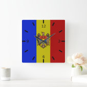 Horloge Carrée Drapeau de Moldova (Maison)