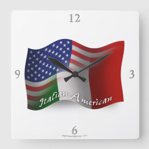 Horloge Carrée Drapeau de ondulation Italien-Américain