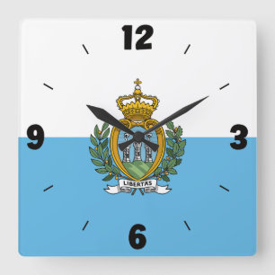 Horloge Carrée Drapeau de Saint-Marin Chiffres Bleu Blanc Armoiri