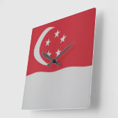 Horloge Carrée Drapeau de Singapour (Angle)