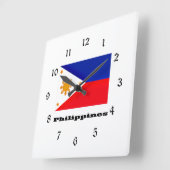 Horloge Carrée Drapeau des Philippines (Angle)