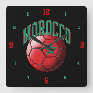 Horloge Carrée Drapeau d'horloge de ballon de football du Maroc