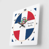Horloge Carrée Drapeau dominicain moderne, design République Domi (Angle)