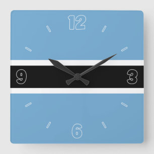 Horloge Carrée Drapeau du Botswana Bleu Noir Blanc Nombres Patrio