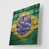 Horloge Carrée Drapeau du Brésil (Angle)