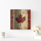 Horloge Carrée Drapeau du Canada / Grunge... (Maison)