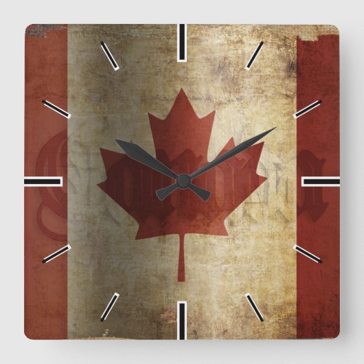 Horloge Carrée Drapeau du Canada / Grunge... (Recto)