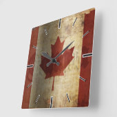 Horloge Carrée Drapeau du Canada / Grunge... (Angle)