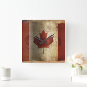 Horloge Carrée Drapeau du Canada / Grunge... (Maison)
