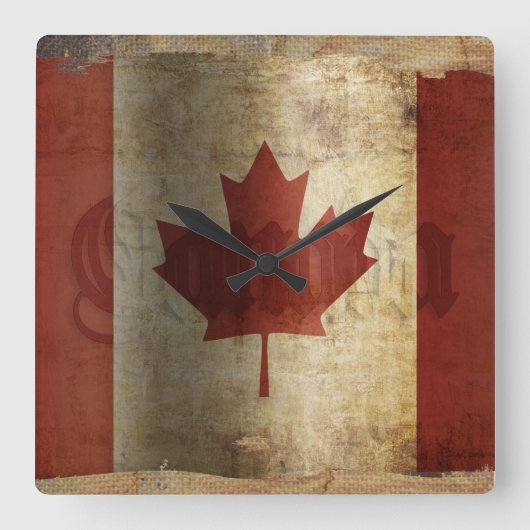 Horloge Carrée Drapeau du Canada / Grunge... (Recto)