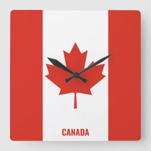 Horloge Carrée Drapeau du Canada Patriotique éblouissant