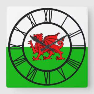 Horloge Carrée Drapeau du dragon rouge gallois du Pays de Galles