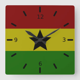 Horloge Carrée Drapeau du Ghana      