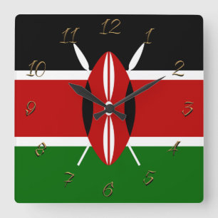 Horloge Carrée Drapeau du Kenya  