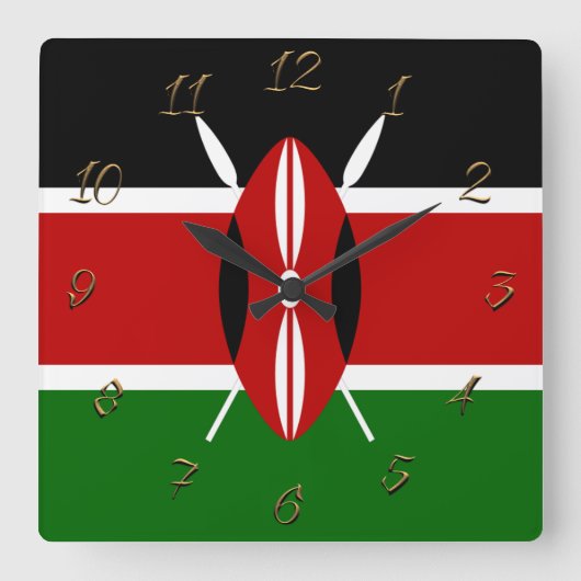 Horloge Carrée Drapeau du Kenya   (Recto)