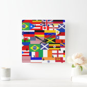 Horloge Carrée Drapeau du monde collage (Maison)