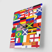 Horloge Carrée Drapeau du monde collage (Angle)