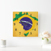 Horloge Carrée drapeau du pays brésilien (Maison)
