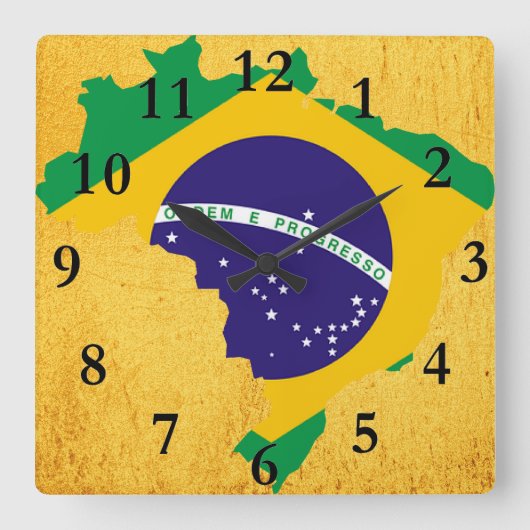 Horloge Carrée drapeau du pays brésilien (Recto)