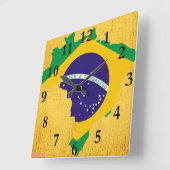 Horloge Carrée drapeau du pays brésilien (Angle)