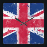 Horloge Carrée Drapeau du Royaume-Uni ou de l'Union Jack<br><div class="desc">Drapeau du Royaume-Uni ou de l'Union Jack</div>