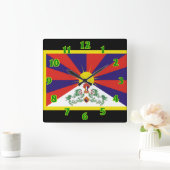 Horloge Carrée Drapeau du Tibet (Maison)