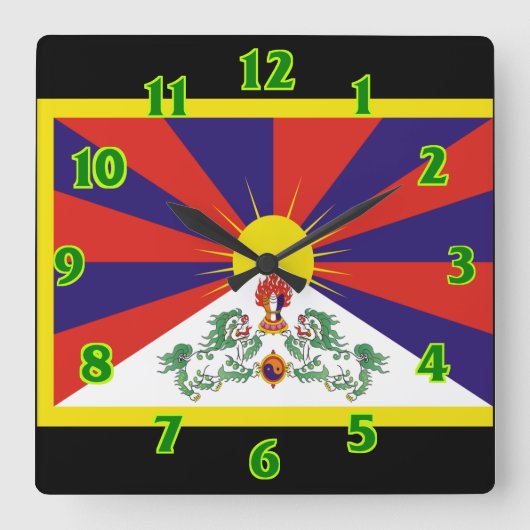 Horloge Carrée Drapeau du Tibet (Recto)