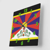 Horloge Carrée Drapeau du Tibet (Angle)