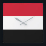 Horloge Carrée Drapeau du Yémen<br><div class="desc">The Yemen flag is a tribande horizontale. The used colors in the flag are red,  white,  black. The proportion of the Yemen flag is 2:3. La Flag of Yemen a adopté en 1990. La première utilisation de la création de current flag design en 1990.</div>