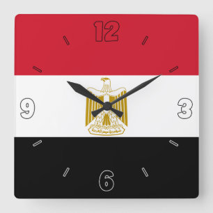 Horloge Carrée Drapeau Égypte Rouge Noir Blanc Chiffres Patriotiq