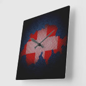 Horloge Carrée Drapeau et carte de la Suisse (Angle)