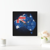 Horloge Carrée Drapeau et carte de l'Australie (Maison)