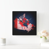 Horloge Carrée Drapeau et carte du Canada (Maison)