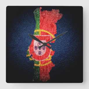 Horloge Carrée Drapeau et carte du Portugal