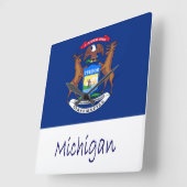 Horloge Carrée Drapeau Et Nom Du Michigan (Angle)
