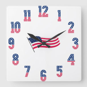 Horloge Carrée Drapeau et numéros américains