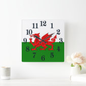 Horloge Carrée Drapeau gallois dragon rouge gallois (Maison)