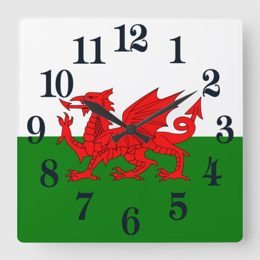 Horloge Carrée Drapeau gallois dragon rouge gallois (Recto)