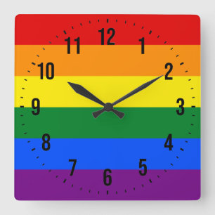 Horloge Carrée Drapeau Gay pride arc-en-ciel LGBT