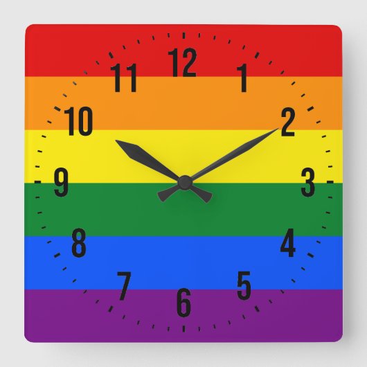 Horloge Carrée Drapeau Gay pride arc-en-ciel LGBT (Recto)