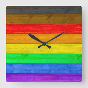 Horloge Carrée Drapeau gay pride inclusif SlipperyJoe ru texturé