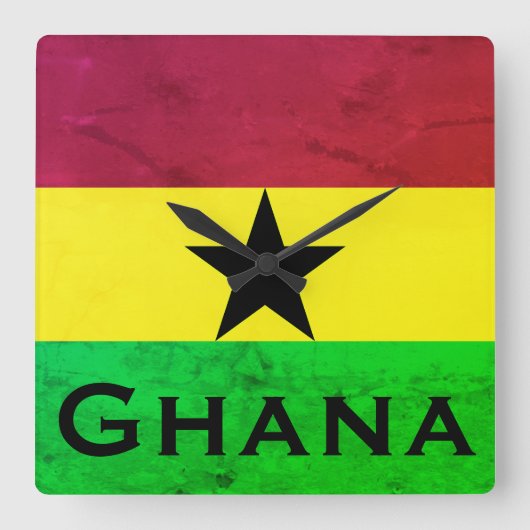 Horloge Carrée Drapeau Ghana (Afrique de l'Ouest) (Recto)