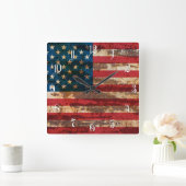 Horloge Carrée Drapeau Grunge USA (Maison)