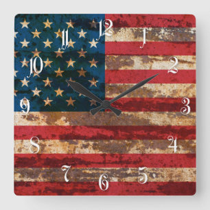 Horloge Carrée Drapeau Grunge USA