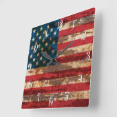 Horloge Carrée Drapeau Grunge USA (Angle)