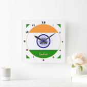Horloge Carrée Drapeau indien moderne, Inde patriotique Maison /  (Maison)