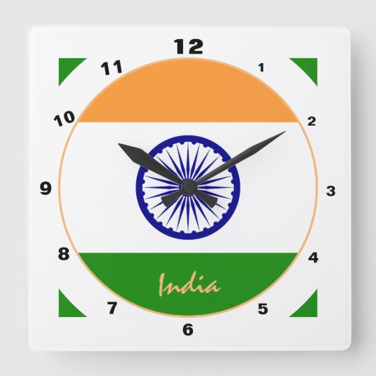 Horloge Carrée Drapeau indien moderne, Inde patriotique Maison /  (Recto)