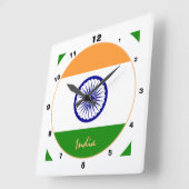 Horloge Carrée Drapeau indien moderne, Inde patriotique Maison /  (Angle)