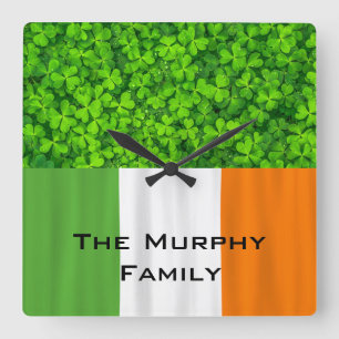Horloge Carrée Drapeau irlandais Irlande de vert de trèfles de