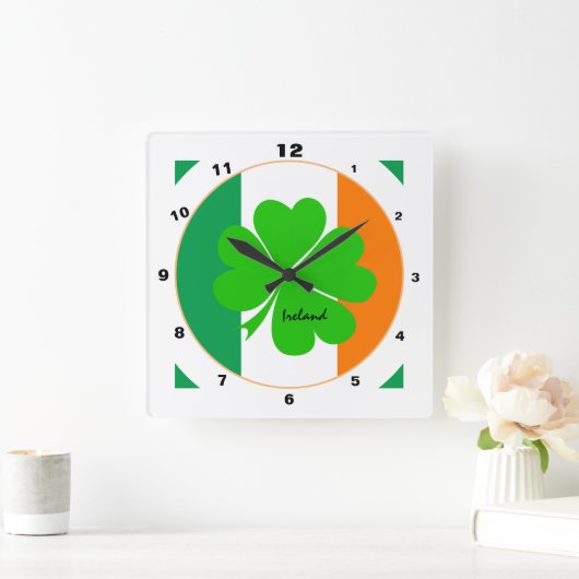 Horloge Carrée Drapeau irlandais moderne, Irlande tendance Accuei (Maison)